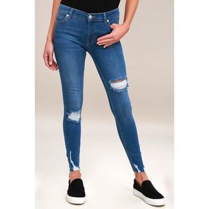 Free People SharkBite Blue Distressed Skinny Jeans